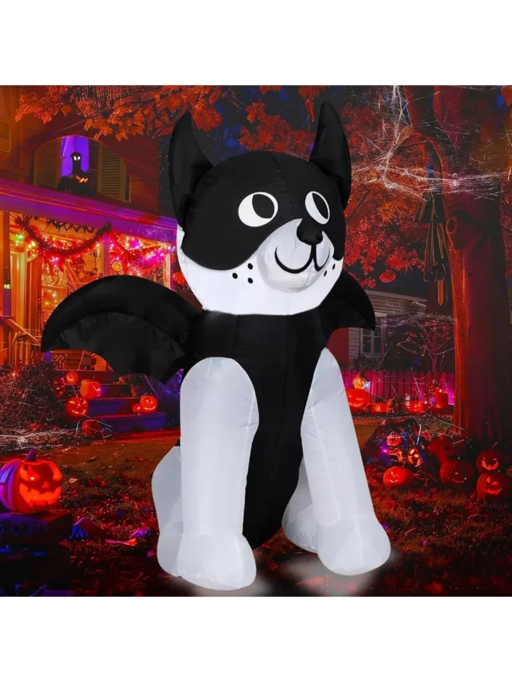 4FT Halloween Inflatable French Bulldog with Bat Wings - LED Yard Decor for